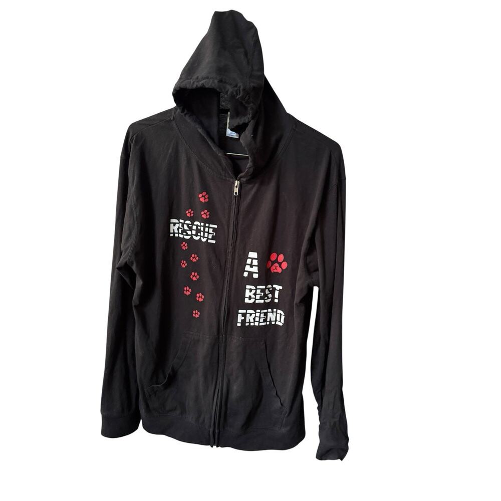 Jen’s Ideas Womens XL Hoodie Zip Black‎ Rescue Dog Paw Print Zip Up Adopt A Pet